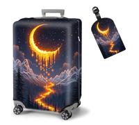 ETLKJVBL Elastic Suitcase Covers for Luggage - Washable Waterproof Dustproof Luggage Cover with Adjustable Straps & Cute Baggage Tag-13, Moon Shining Brightly in Sky, XL - Fits 29 - 32 Inch, Art Deco