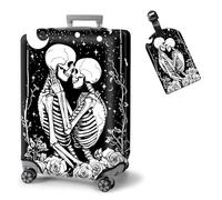ETLKJVBL Elastic Suitcase Covers for Luggage - Washable Waterproof Dustproof Luggage Cover with Adjustable Straps & Cute Baggage Tag-13, Skeleton Couple in Embracing, L - Fits 25 - 28 Inch, Art Deco