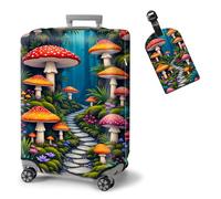 ETLKJVBL Elastic Suitcase Covers for Luggage - Washable Waterproof Dustproof Luggage Cover with Adjustable Straps & Cute Baggage Tag-20, Magical Mushroom Forest Path, L - Fits 25 - 28 Inch, Art Deco