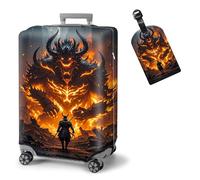 ETLKJVBL Elastic Suitcase Covers for Luggage - Washable Waterproof Dustproof Luggage Cover with Adjustable Straps & Cute Baggage Tag-19, Samurai vs Fiery Demon, XL - Fits 29 - 32 Inch, Art Deco