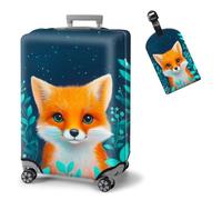 ETLKJVBL Elastic Suitcase Covers for Luggage - Washable Waterproof Dustproof Luggage Cover with Adjustable Straps & Cute Baggage Tag-12, Cute Fox with Big Eyes, S - Fits 18 - 21 Inch, Art Deco