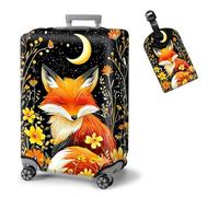 ETLKJVBL Elastic Suitcase Covers for Luggage, Washable, Waterproof, Dustproof, with Adjustable Straps and Cute Luggage Tag, 2, Cute Fox Sleeping, M - Fits 22 - 24 Inch, Art Deco