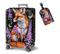 ETLKJVBL Elastic Suitcase Covers for Luggage, Washable, Waterproof, Dustproof, with Adjustable Straps and Cute Luggage Tag, 9, fox and flowers, S - Fits 18 - 21 Inch, Art Deco