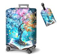 ETLKJVBL - Elastic Suitcase Covers - Washable Waterproof Dustproof Luggage Cover with Adjustable Straps and Cute Luggage Tag,4, Colorful Tree Growing Book, XL - Fits 29 - 32 Inch, Art Deco