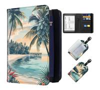 ETLKJVBL Exquisite Passport Holder for Travel Accessory, Leather Passport Cover with Space for Documents and Family Photos, Travel Passport Wallet for Women and Men Pattern Design, Coconut Beach, Art