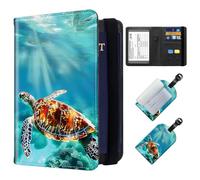 ETLKJVBL Exquisite Passport Holder for Travel Accessory, Leather Passport Cover with Space for Documents and Family Photos, Travel Passport Wallet for Women and Men Pattern Design, Sea Turtle, Art