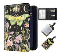 ETLKJVBL Exquisite Passport Holder for Travel, RFID Blocking Sleeves, Leather Passport Holder with Luggage Tags, Travel Passport Wallet for Women and Men-15, Butterfly in Flowers, Art Deco