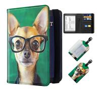 ETLKJVBL Exquisite Passport Holder for Travel, RFID Blocking Sleeves, Leather Passport Holder with Luggage Tags, Travel Passport Wallet for Women and Men-24, Cute Chihuahua Dog, Art Deco