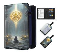 ETLKJVBL Exquisite Passport Holder for Travel, RFID Blocking Sleeves, Leather Passport Holder with Luggage Tags, Travel Passport Wallet for Women and Men-35, Hooded Figure Golden Star Artifact, Art