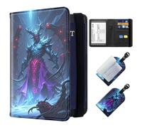 ETLKJVBL Exquisite Passport Holder for Travel, RFID Blocking Sleeves, Leather Passport Holder with Luggage Tags, Travel Passport Wallet for Women and Men-33, Dark Armored Figure in Ice Cave, Art Deco