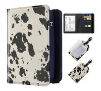 ETLKJVBL Exquisite Passport Holder for Travel, RFID Blocking Sleeves, Leather Passport Holder with Luggage Tags, Travel Passport Wallet for Women Men-18, Black and white cow print., Art Deco
