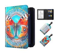 ETLKJVBL Exquisite Passport Holder for Travel, RFID Blocking Sleeves, Leather Passport Holder with Luggage Tags, Travel Passport Wallet for Women and Men-22, Peacock butterfly, Art Deco