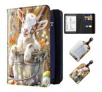 ETLKJVBL Exquisite Passport Holder for Travel, RFID Blocking Sleeves, Leather Passport Holder with Luggage Tags, Travel Passport Wallet for Women Men-16, Cute baby goat, Art Deco