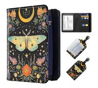 ETLKJVBL Exquisite Passport Holder for Travel, RFID Blocking Sleeves, Leather Passport Holder with Luggage Tags, Travel Passport Wallet for Women Men-24, Butterfly Wildflower, Art Deco