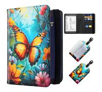ETLKJVBL Exquisite Passport Holder for Travel, RFID Blocking Sleeves, Leather Passport Holder with Luggage Tag, Passport Holder for Men and Women, 20, butterfly, Art Deco