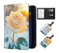 ETLKJVBL Exquisite Passport Holder for Travel, RFID Blocking Sleeves, Leather Passport Holder with Luggage Tags, Travel Passport Wallet for Women and Men-39, Frosted Rose at Sunset, Art Deco