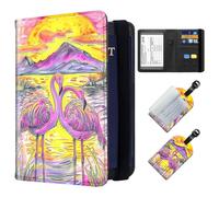 ETLKJVBL Exquisite Passport Holder for Travel, RFID Blocking Sleeves, Leather Passport Holder with Luggage Tags, Travel Passport Wallet for Women and Men-13, Two Pink Flamingos Wading, Art Deco