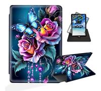 ETLKJVBL for Amamzon Kindle Fire HD 8 2016/2017/ 2018 Case, 360 Degree Rotating, Auto Sleep/Wake, Colorful Roses Butterfly Exquisite Leather Case for Amamzon Kindle Fire HD 8 2018