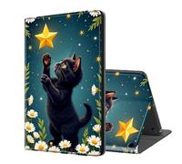 ETLKJVBL for Fire 7 Tablet Case(12th Gen, 2022 Release), Auto Sleep/Wake, Black Kitten Reaching for Star Multiple Angles Viewing Folio Stand Case for All-New Fire 7 Tablet