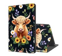 ETLKJVBL for Fire 7 Tablet Case(12th Gen, 2022 Release), Auto Sleep/Wake, Highland Cow Amid Bloom Multiple Angles Viewing Folio Stand Case for All-New Fire 7 Tablet
