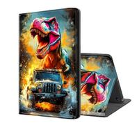 ETLKJVBL for Fire 7 Tablet Case(12th Gen, 2022 Release), Auto Sleep/Wake, T-Rex Chasing Car in Jungle Multiple Angles Viewing Folio Stand Case for All-New Fire 7 Tablet