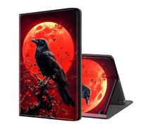 ETLKJVBL for Fire HD 10 Tablet Case 2019/2017 10.1 Inch, Auto Sleep/Wake, Raven on Branch Under Red Moon Multiple Angles Viewing Folio Stand Leather Case for Kindle Fire HD 10 9th/7th Gen
