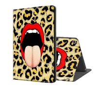 ETLKJVBL for Fire HD 10 Tablet Case 2019/2017 10.1 Inch, Auto Sleep/Wake, Red Lips Against Leopard Pattern Multiple Angles Viewing Folio Stand Case for Amazon Fire Max 11 Tablet