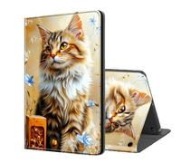 ETLKJVBL for Fire HD 8/ HD8 Plus Tablet Case (12th/10th Gen, 2024/2022/2020), Auto Sleep/Wake, Cat with Blue Flowers and Oranges Multiple Angles Viewing Folio Stand Case for Amazon Fire HD 8