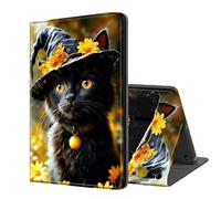 ETLKJVBL for Fire Max 11 Tablet Case(13th Generation,2023 Release), Auto Sleep/Wake, Cat in Witch Hat with Yellow Flowers Multiple Angles Viewing Folio Stand Case for Amazon Fire Max 11 Tablet