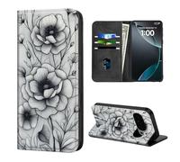 ETLKJVBL for Google Pixel 10/10 Pro Case Wallet with Card Holder, Monochrome Floral Drawing Stylish PU Leather Phone Case with Kickstand - Secure RFID Blocking & Magnetic Flip Cover