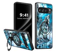 ETLKJVBL for Google Pixel 10 Pro XL Case, Wolf Howling at The Moon 360 Degree Rotating Ring-Shaped Kickstand, Shockproof Protective Case for Google Pixel 10 Pro XL