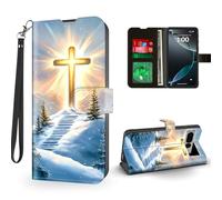 ETLKJVBL for Google Pixel 7 Pro Case Wallet with Card Holder, Cross Shining Brightly in The Sky Magnetic Snap and RFID Blocking Leather Flip Cover/Kickstand for Google Pixel 7 Pro Case