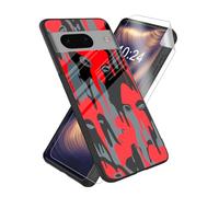 ETLKJVBL for Google Pixel 7A Case, Red - Black Dripping Faces High-Definition Painted Glass Back Cover with Soft Silicone TPU Bumper, Shockproof Protective