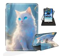 ETLKJVBL for iPad 10th Generation Case, 360 Degree Rotating Stand Cover Multi Angle Viewing, Auto Sleep/Wake, White Cat in Enchanted Forest Leather Case for iPad (A16) 11th Generation 11 Inch 2025