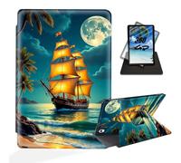 ETLKJVBL for iPad 10th Generation Case, 360 Degree Rotating Stand Cover Multi Angle Viewing, Auto Sleep/Wake, Sailing Ship by Moonlit Beach Leather Case for iPad (A16) 11th Generation 11 Inch 2025