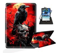 ETLKJVBL for iPad 10th Generation Case, 360 Degree Rotating Stand Cover Multi Angle Viewing, Auto Sleep/Wake, Raven on Skull with Red Moonlight Leather Case for iPad (A16) 11th Gen 11 Inch 2025