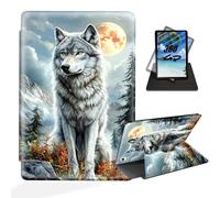 ETLKJVBL for iPad 10th Generation Case, 360 Degree Rotating Stand Cover Multi Angle Viewing, Auto Sleep/Wake, Wolf Under Full Moon in Mountains Leather Case for iPad (A16) 11th Gen 11 Inch 2025