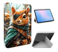 ETLKJVBL for iPad 10th Generation Case, Slim Clear Cover with Pencil Holder, Multi-Angle Y-Stand, Auto Sleep/Wake, Pirate Squirrel in Armor Lightweight Tablet Case