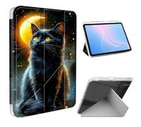 ETLKJVBL for iPad 10th Generation Case, Slim Clear Cover with Pencil Holder, Multi-Angle Y-Stand, Auto Sleep/Wake, Black Cat by Crescent Moon Lightweight Tablet Case