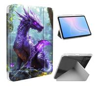 ETLKJVBL for iPad 10th Generation Case, Slim Clear Cover with Pencil Holder, Multi-Angle Y-Stand, Auto Sleep/Wake, Purple Dragon in Enchanted Forest Lightweight Tablet Case