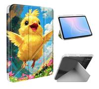 ETLKJVBL for iPad 10th Generation Case, Slim Clear Cover with Pencil Holder, Multi-Angle Y-Stand, Auto Sleep/Wake, Cheerful Chick Flying in Flower Field Lightweight Tablet Case