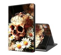ETLKJVBL for iPad 10th Generation Case, Stand Cover Multi Angle Viewing, Auto Sleep/Wake, Skull with Spider and Daisies Exquisite Leather for iPad Case 10th Generation 10.9 Inch