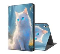 ETLKJVBL for iPad 10th Generation Case, Stand Cover Multi Angle Viewing, Auto Sleep/Wake, White Cat in Enchanted Forest Exquisite Leather for iPad Case 10th Generation 10.9 Inch