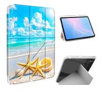 ETLKJVBL for iPad 11th/ 10th Generation Case, Slim Clear Cover with Pencil Holder, Multi-Angle Y-Stand, Auto Sleep/Wake, Two Starfish on The Beach Lightweight Tablet Case