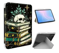 ETLKJVBL for iPad 11th/ 10th Generation Case, Slim Clear Cover with Pencil Holder, Multi-Angle Y-Stand, Auto Sleep/Wake, Stack of Books with Skull Plant Lightweight Tablet Case