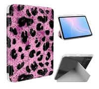 ETLKJVBL for iPad 11th/ 10th Generation Case, Slim Clear Cover with Pencil Holder, Multi-Angle Y-Stand, Auto Sleep/Wake, Pink Leopard Print Lightweight Tablet Case