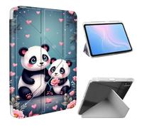 ETLKJVBL for iPad 11th/ 10th Generation Case, Slim Clear Cover with Pencil Holder, Multi-Angle Y-Stand, Auto Sleep/Wake, Cute Pandas with Pink Hearts Lightweight Tablet Case