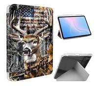 ETLKJVBL for iPad 11th/ 10th Generation Case, Slim Clear Cover with Pencil Holder, Multi-Angle Y-Stand, Auto Sleep/Wake, Camouflage Deer American Flag Lightweight Tablet Case