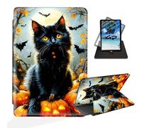 ETLKJVBL for iPad 9th/ 8th/ 7th Generation 10.2 Inch (2021/2020/2019 Release) Case - 360 Degree Rotating Stand Cover, Auto Sleep/Wake, Cat on Pumpkins with Bats