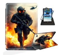 ETLKJVBL for iPad 9th/ 8th/ 7th Generation 10.2 Inch (2021/2020/2019 Release) Case - 360 Degree Rotating Stand Cover, Auto Sleep/Wake, Armed Soldier in Battlefield